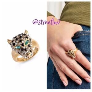 stella & dot ~ pavé & gold roar cocktail ring ~ cheetah panther RARE ~ size 7